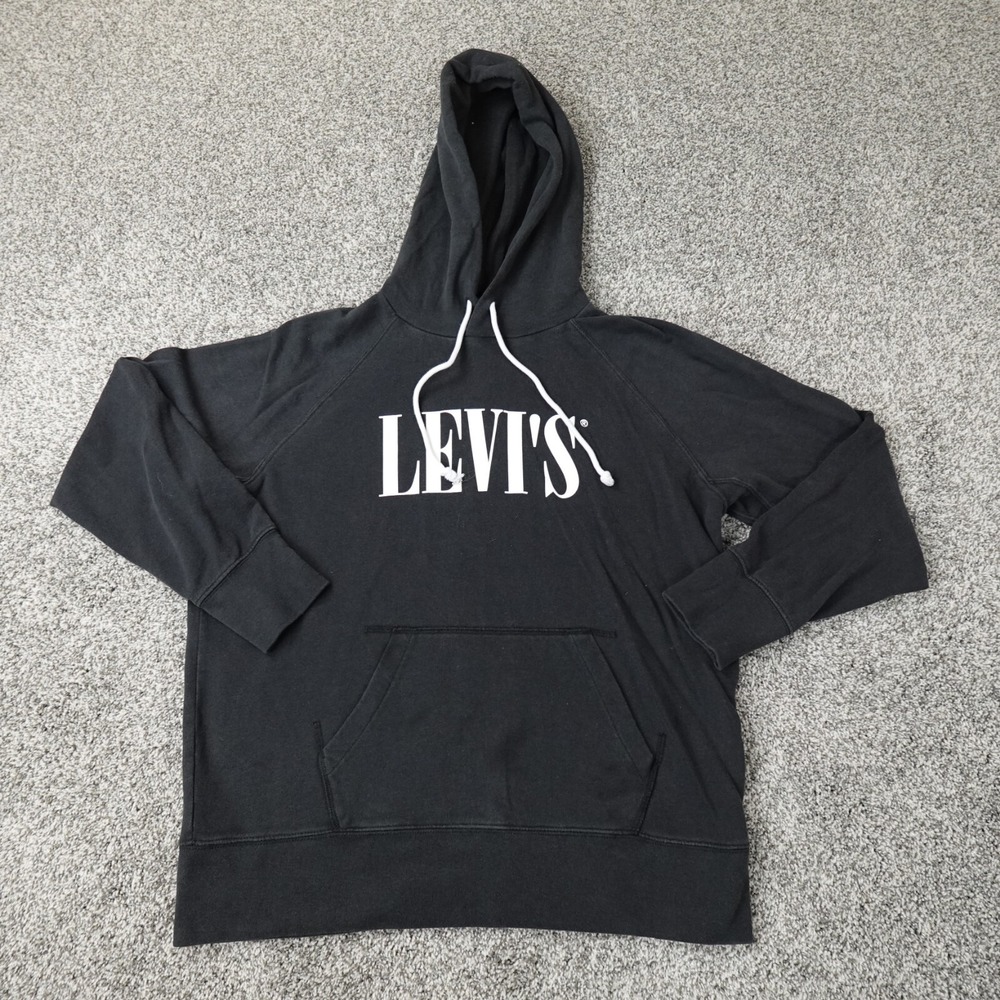 Levis Sweater Mens M Black White Spell Out Pullover Sweatshirt Hoodie Casual Top